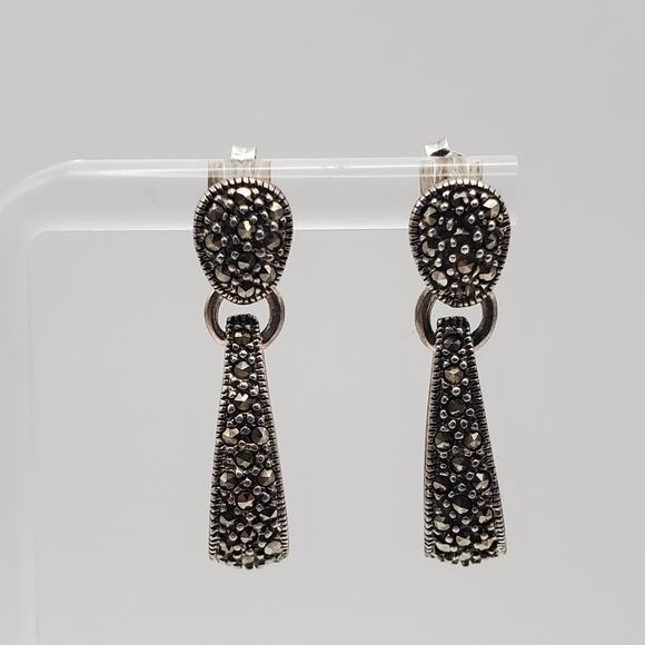 Lot of 3 Sterling Silver Marcasite Dangle Earrings Pierced - Picture 2 of 16